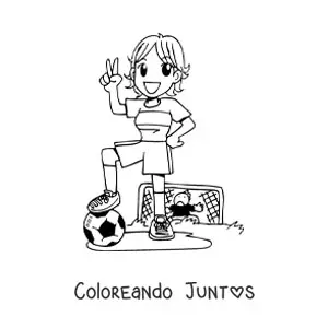 Imagen para colorear de chica anime jugando fútbol