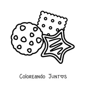 Imagen para colorear de galletas con forma de estrella, chispas de chocolate y una cuadrada