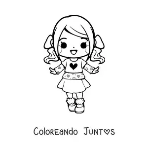 Imagen para colorear de niña kawaii animada con falda y coletas