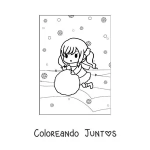 Imagen para colorear de niña kawaii con bola de nieve