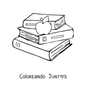 Imagen para colorear de una manzana sobre una pila de libros escolares