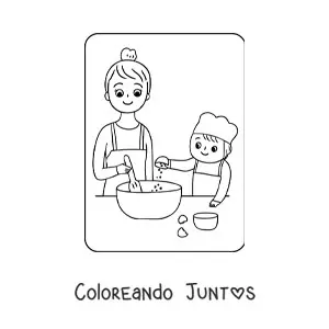 Imagen para colorear de hijo cocinando con su madre en el Día de las Madres