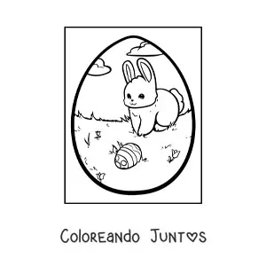 Imagen para colorear de conejo tierno con huevo de Pascua