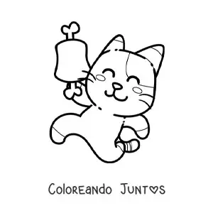 Imagen para colorear de gato animado con una costilla