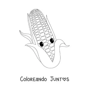 Imagen para colorear de mazorca de maíz kawaii