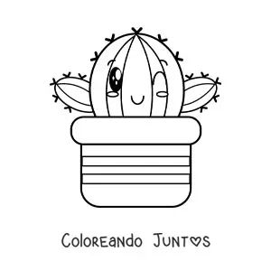 Imagen para colorear de cactus kawaii en maceta