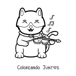 Imagen para colorear de gato animado tocando el violín