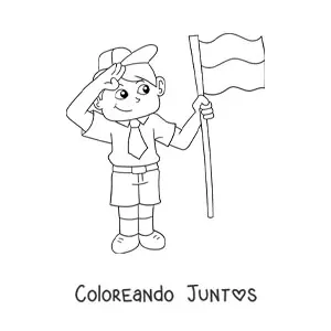 Imagen para colorear de niño kawaii con bandera de Indonesia