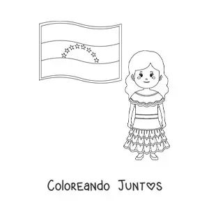 Imagen para colorear de chica con bandera de Venezuela