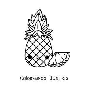 Imagen para colorear de una piña kawaii y un trozo de piña