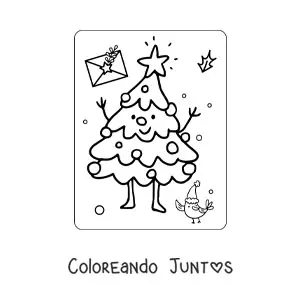 Imagen para colorear de árbol de Navidad kawaii animado con estrella