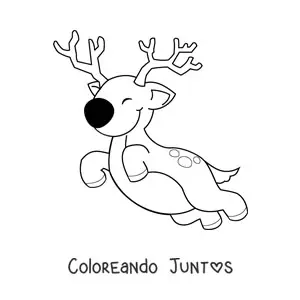 Imagen para colorear de reno de Navidad kawaii volando