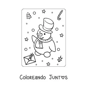 Imagen para colorear de hombre de nieve navideño kawaii