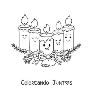 Imagen para colorear de velas de Adviento kawaii animadas
