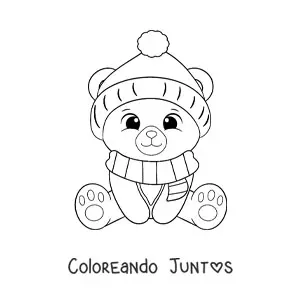 Imagen para colorear de oso de Navidad kawaii