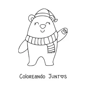 Imagen para colorear de oso de Navidad con bufanda y gorro
