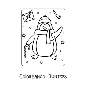 Imagen para colorear de pingüino navideño con bufanda