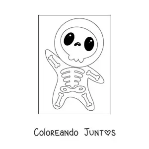 Imagen para colorear de niño disfrazado de esqueleto kawaii