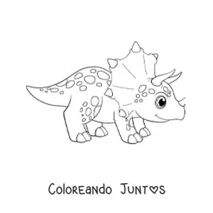 Imagen para colorear de dinosaurio triceratops kawaii con cuernos