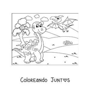 Imagen para colorear de dinosaurios animados volador y terrestre