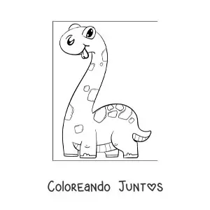 Imagen para colorear de dinosaurio de cuello largo gracioso en caricatura