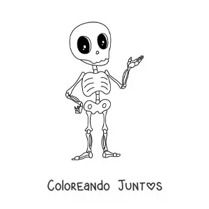 Imagen para colorear de esqueleto kawaii animado