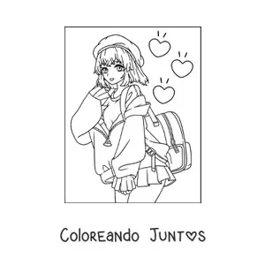 Imagen para colorear de chica anime kawaii con falda y corazones