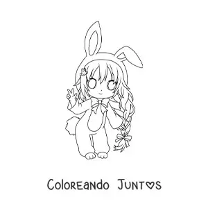 Imagen para colorear de chica chibi con traje de conejo de Pascuas