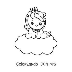 Imagen para colorear de princesa unicornio en una nube