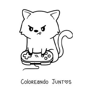 Imagen para colorear de gato kawaii animado jugando videojuegos