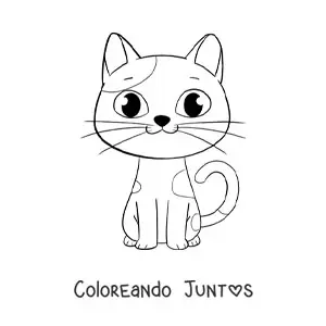 Imagen para colorear de gato kawaii animado con manchas
