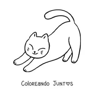 Imagen para colorear de gatito kawaii estirándose