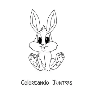 Imagen para colorear de conejo kawaii animado sentado