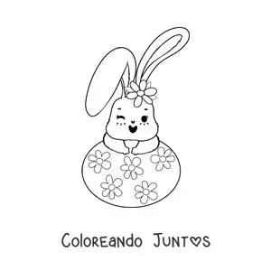 Imagen para colorear de conejito tierno animado con huevo de Pascua