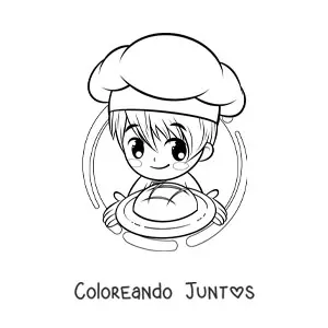 Imagen para colorear de chico panadero kawaii anime