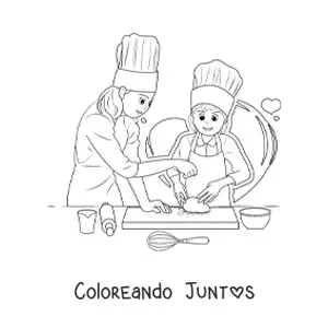 Imagen para colorear de madre e hija cocinando pan
