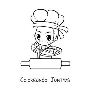 Imagen para colorear de chef panadero kawaii con un rodillo