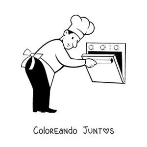 Imagen para colorear de chef panadero abriendo el horno