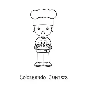 Imagen para colorear de niño con oficio de chef panadero