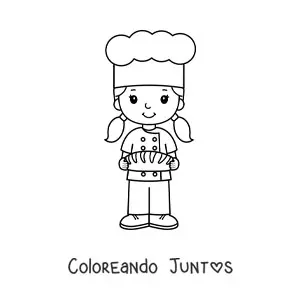 Imagen para colorear de niña con oficio de chef panadero