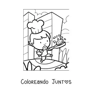 Imagen para colorear de caricatura de un niño cocinero cocinando