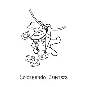 Imagen para colorear de mono cartero kawaii animado