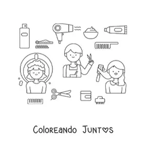 Imagen para colorear de oficio de la peluquera y sus herramientas