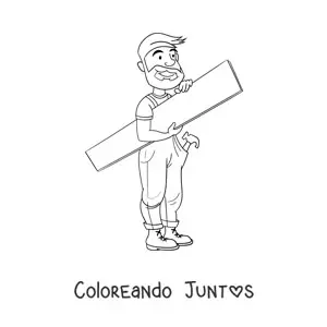 Imagen para colorear de hombre con ocupación de carpintero con una tabla y un martillo