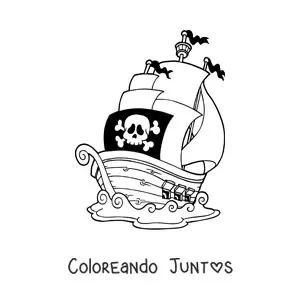 Imagen para colorear de un barco pirata en el mar