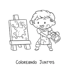 Imagen para colorear de niño pintor pintando un cuadro abstracto