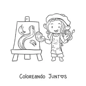 Imagen para colorear de niña pintora pintando un cuadro abstracto
