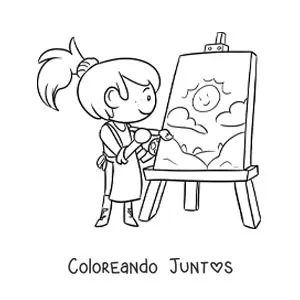 Imagen para colorear de niña artista pintando en un lienzo
