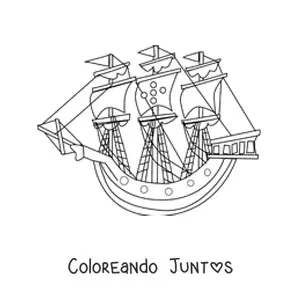 Imagen para colorear de un barco con varias velas