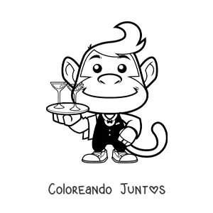 Imagen para colorear de mono animado con oficio de mesero